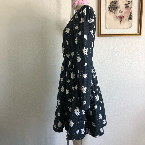 Maje Black Rayom Daisy Print Eyelet Dress Long Sle - Picture 9 of 12